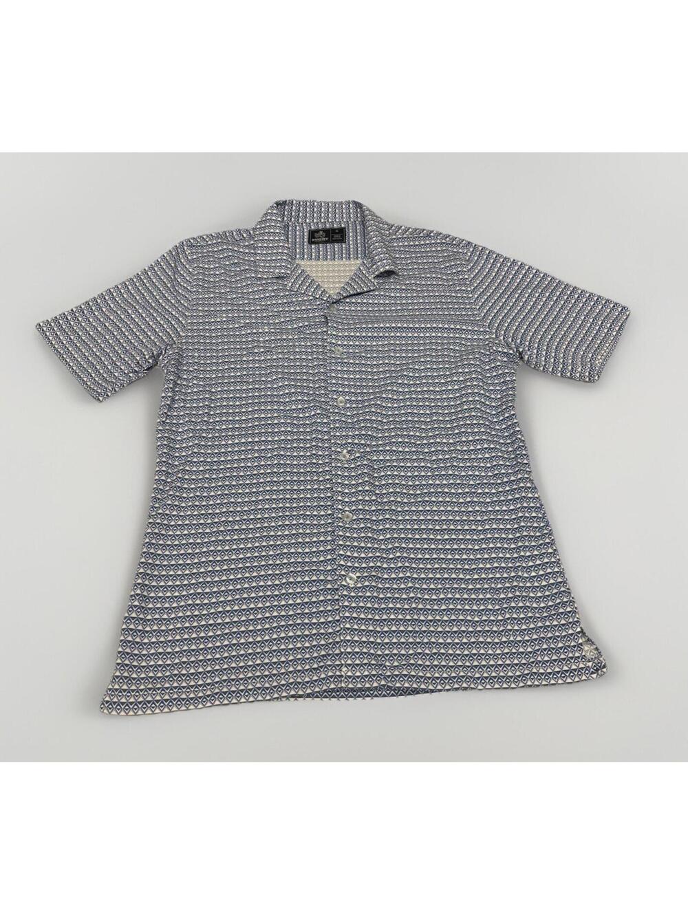 Men’s Rugby University Blue And white Geometric Short Sleeve Button Down Size S